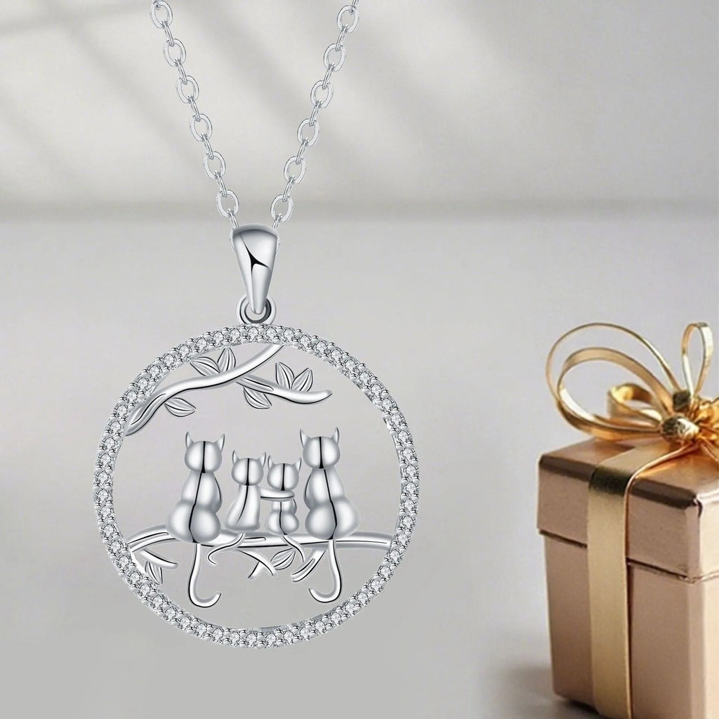 Four kitten necklace with copper electroplated pendant and cross chain style jewellery