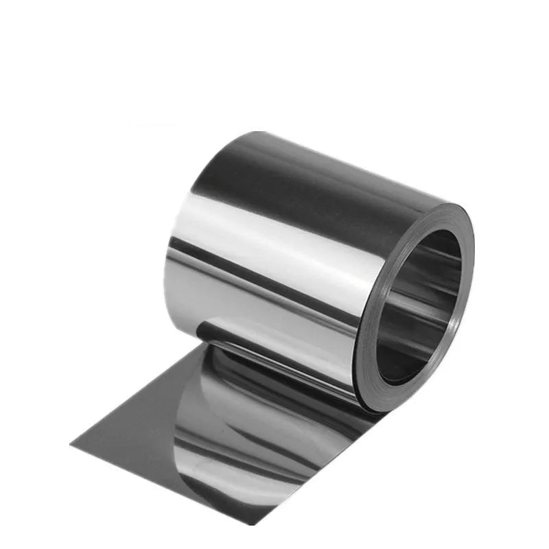 Roll of 304 stainless steel shim strip with various thickness and width options for mechanical adjustments.