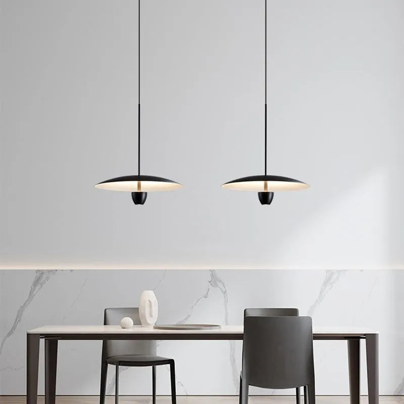 Modern minimalist black chandelier with 400mm diameter emitting warm light for dining room or bedroom