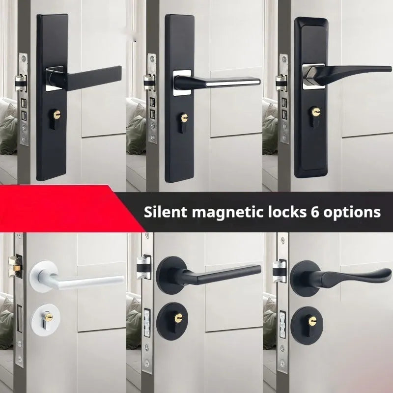 Aluminium alloy split magnetic door lock handle for indoor timber doors.
