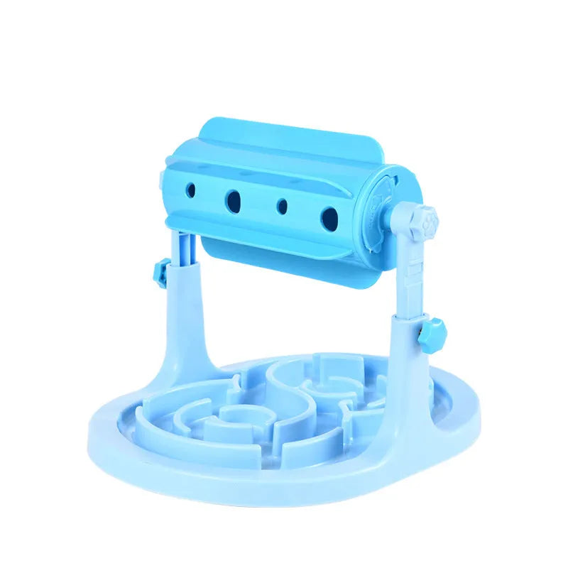 Interactive pet puzzle feeder bowl with adjustable height in blue, green and pink colour options