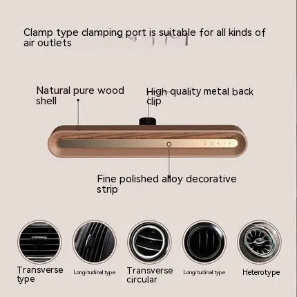 Car air vent aromatherapy ornament in long strip design, walnut and metallic grey colour options