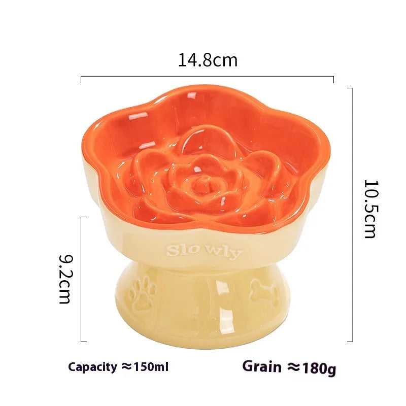 Black ceramic pet bowl with high neck protector and anti-tumble base design