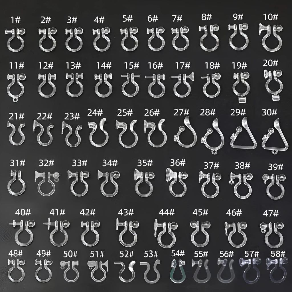 Transparent plastic ear stud converter in U shape on white background
