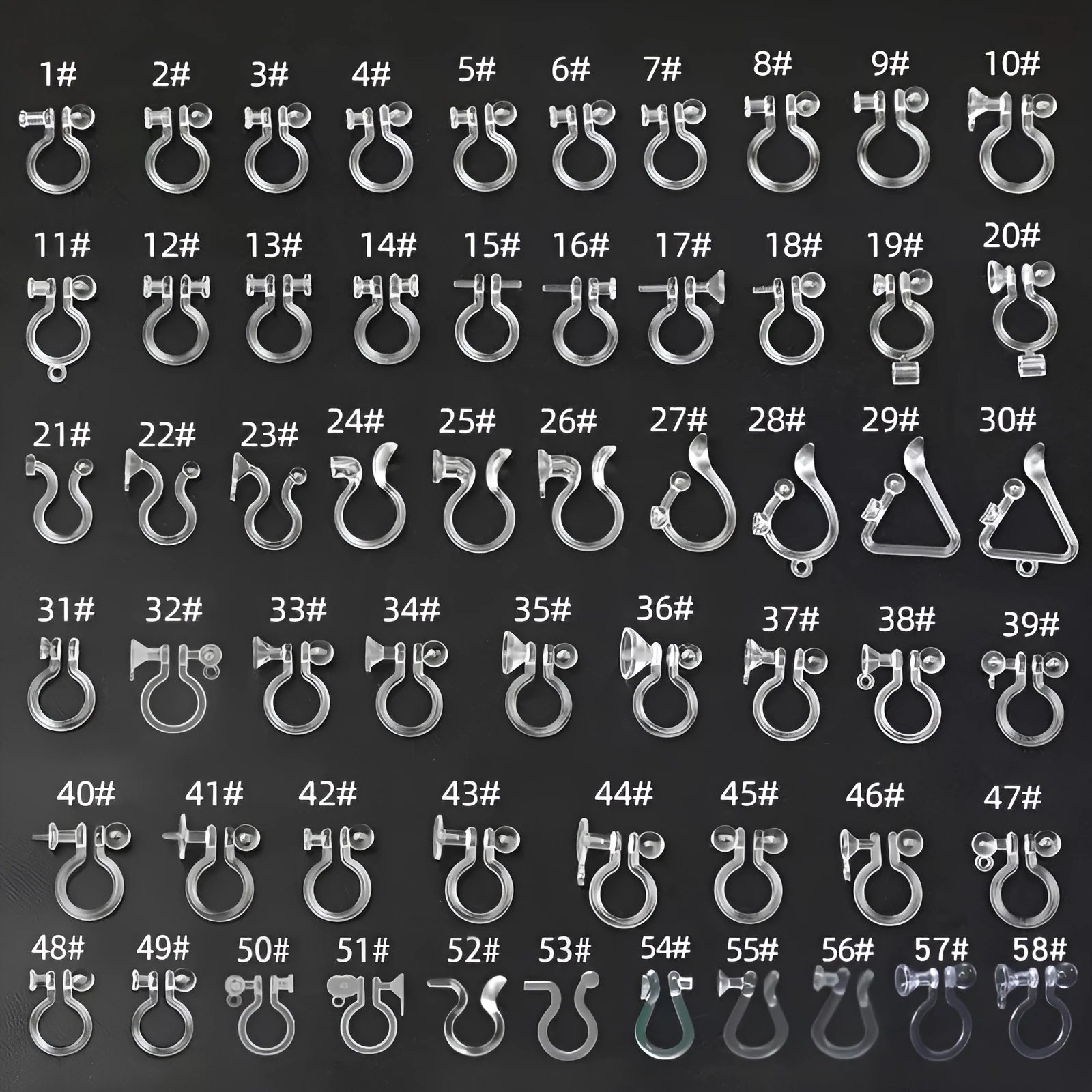 Transparent plastic ear stud converter in U shape on white background