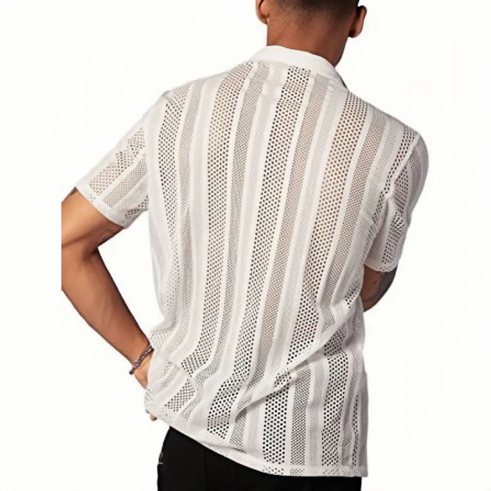 Men's short-sleeved button knitted shirt in cardigan style with jacquard texture