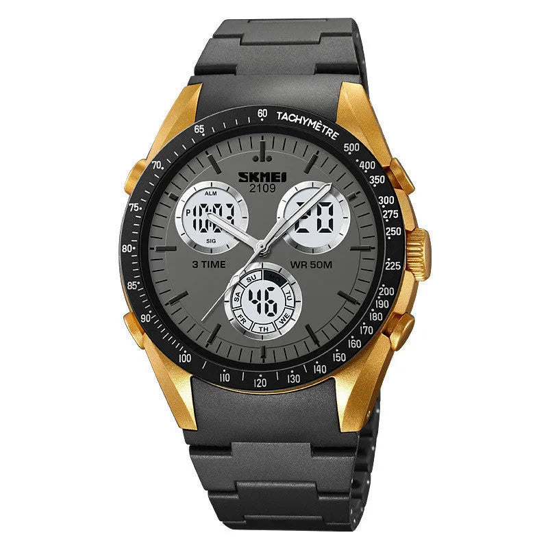 Electronic casual watch with camouflage pattern, resin crystal, and stainless steel button on TPU strap