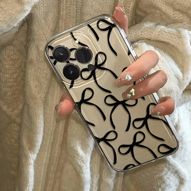 Black ribbon bow transparent TPU phone case for Apple iPhone 15 Pro Max