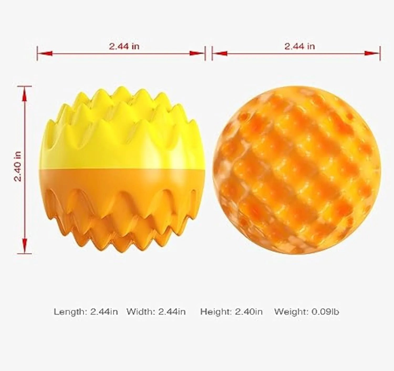 Blue and orange spiky rubber dog ball toy with squeaker for aggressive chewers