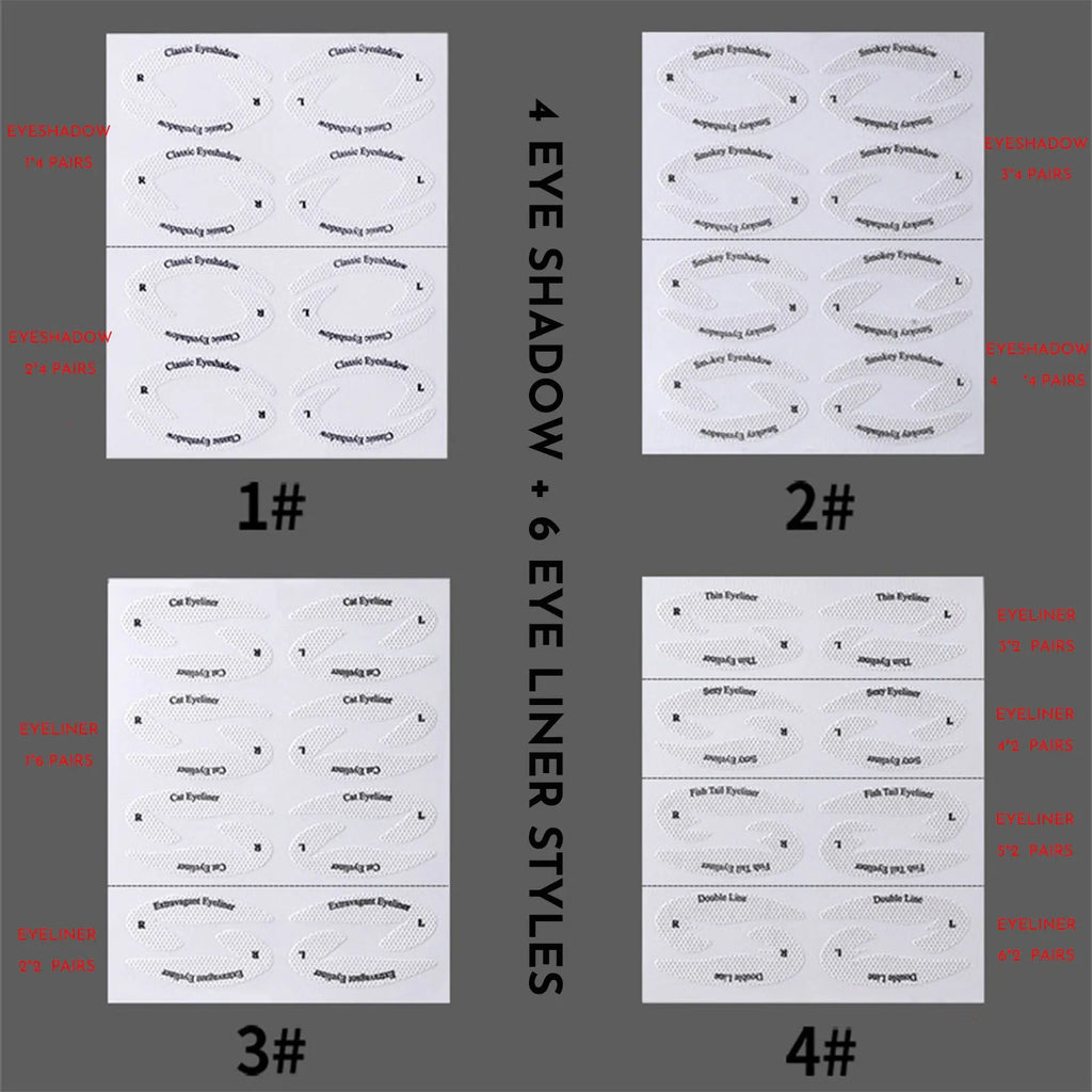 Set of four reusable flexible eyeliner and eyeshadow makeup stencil templates
