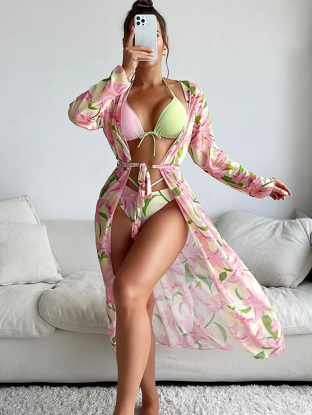 Women's printed bikini swimsuit with quick-drying polyester fabric
