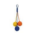 Cat toy set with teaser stick and catnip ball in blue, green, red, yellow colours