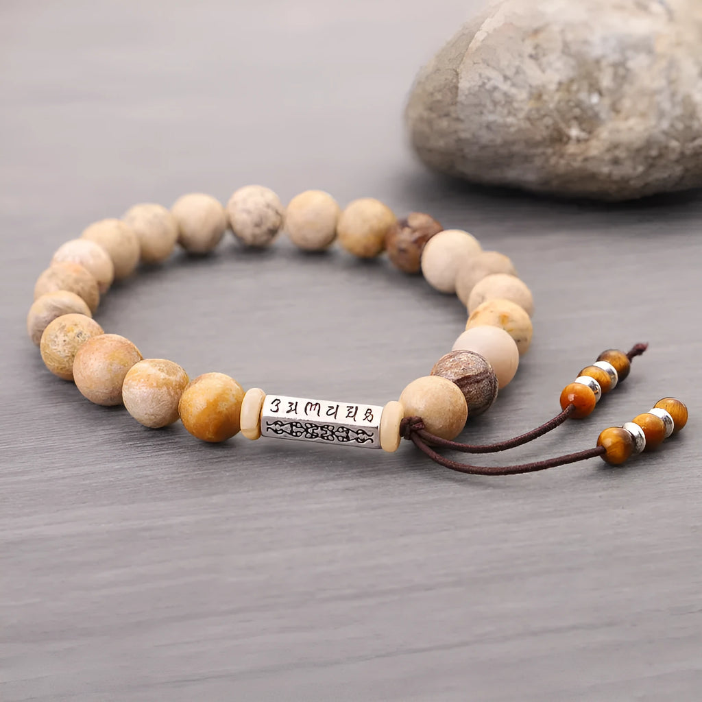 Handmade natural stone bead bracelet in wood colour with retro simple European-American style