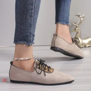 Beige leopard print pointed toe pumps for women in plus sizes with artificial PU leather upper and rubber sole