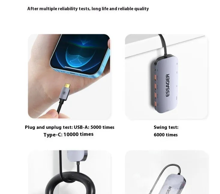 11-in-1 USB-C expansion hub with Gigabit Ethernet port and integrated cable separator.