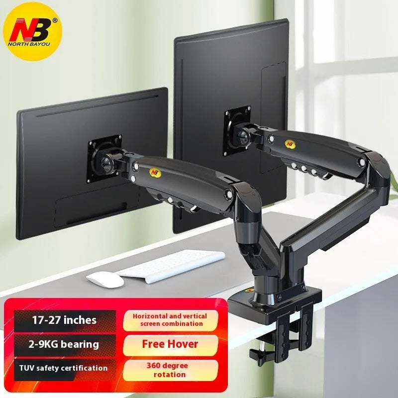 Dual screen computer monitor bracket with vertical lifting mechanism in aluminium alloy construction