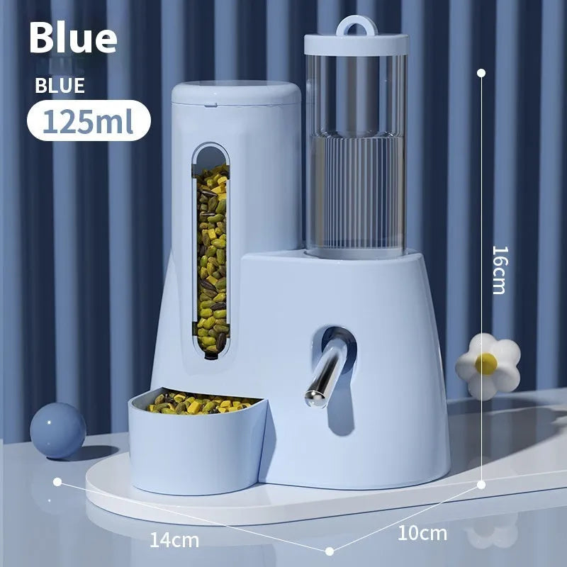 Automatic plastic drinking water feeder and food basin for hamsters in blue pink or white