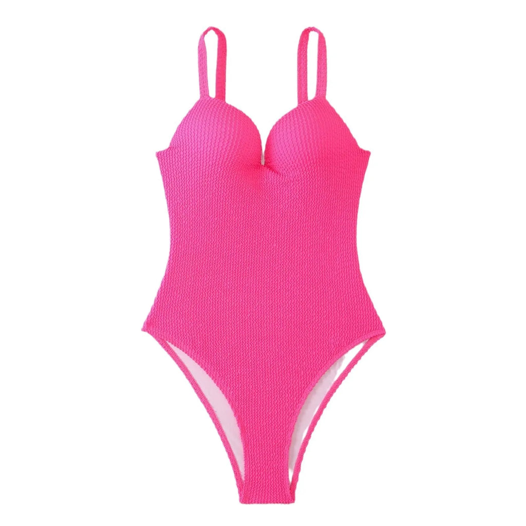 Women's sleeveless one-piece swimsuit in polyester for swimming, shown in solid colour options.