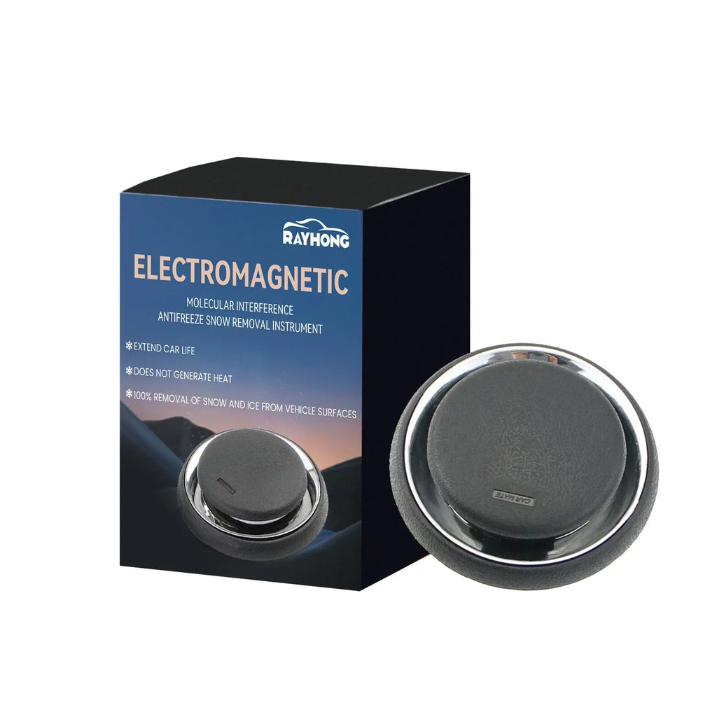 Compact black portable car deicing instrument for melting windscreen ice and snow.