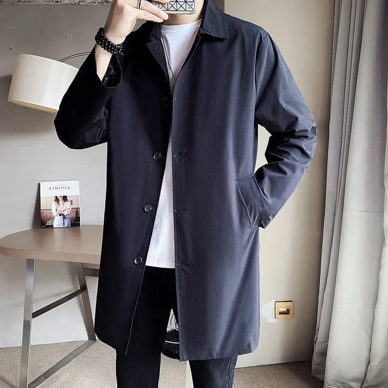 Men's thin rabbit fur trench coat in loose fit mid-length casual style