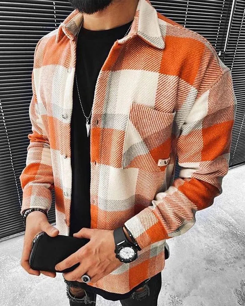 Men's loose fit 3D digital printed jacket in colour option A, full front view showing all-over diamond pattern and button closure