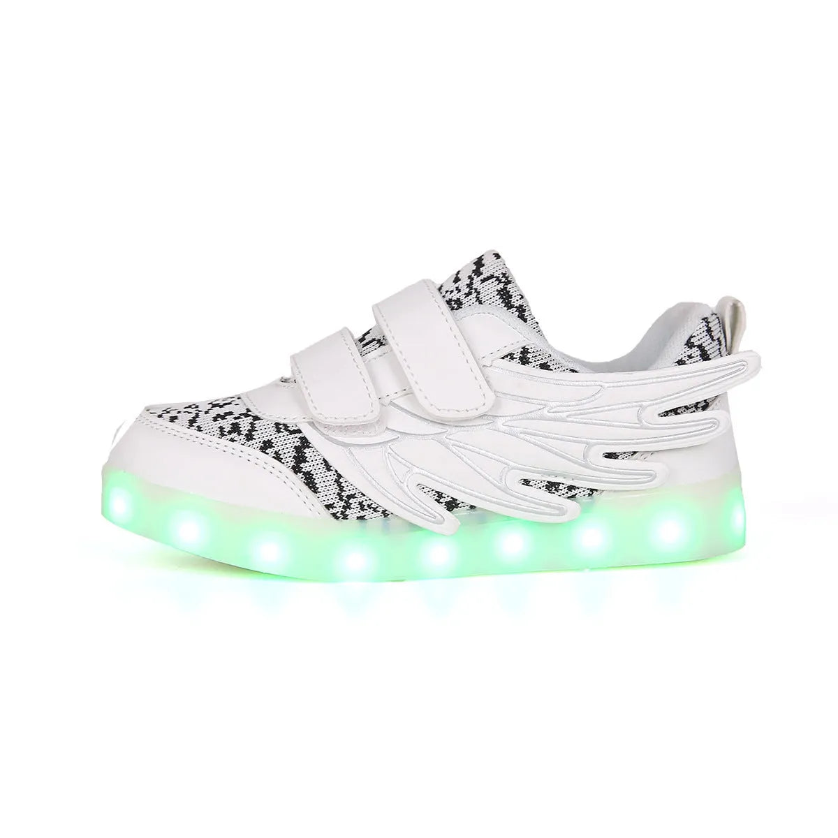 Plum red children's LED light-up sneakers on a white background, showing USB charging port.