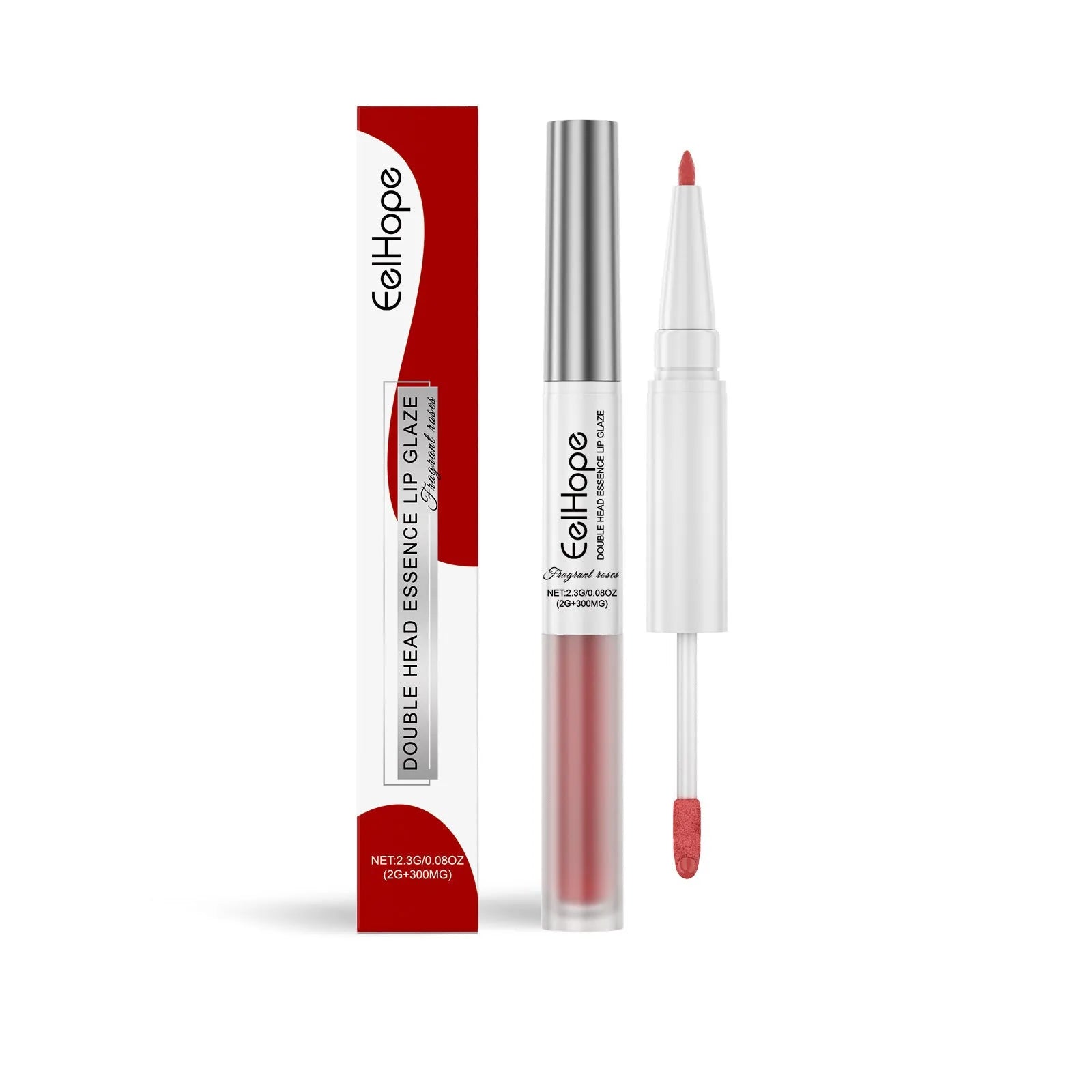 Double-headed lip liner and lip lacquer pen in Black Coffee Truffle shade showing both applicator ends
