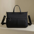 Women's Oxford cloth briefcase bag in elegant black with contrast colour detailing and stitching
