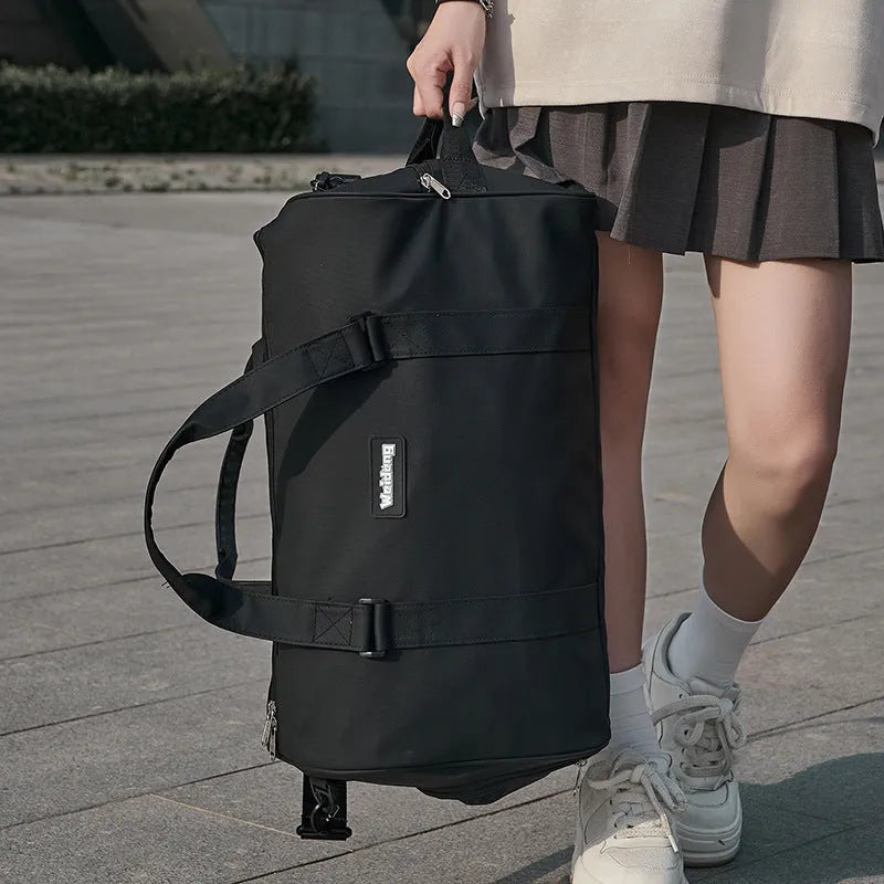 Portable large capacity Oxford cloth swimming bag in gray with 36-55L capacity and polyester lining.