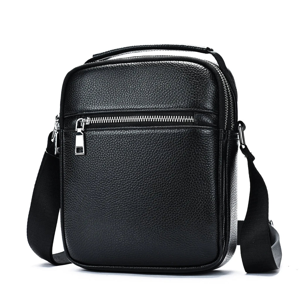 Men's first layer cowhide crossbody bag in coffee colour, 18x7x22cm, genuine leather daily matching bag