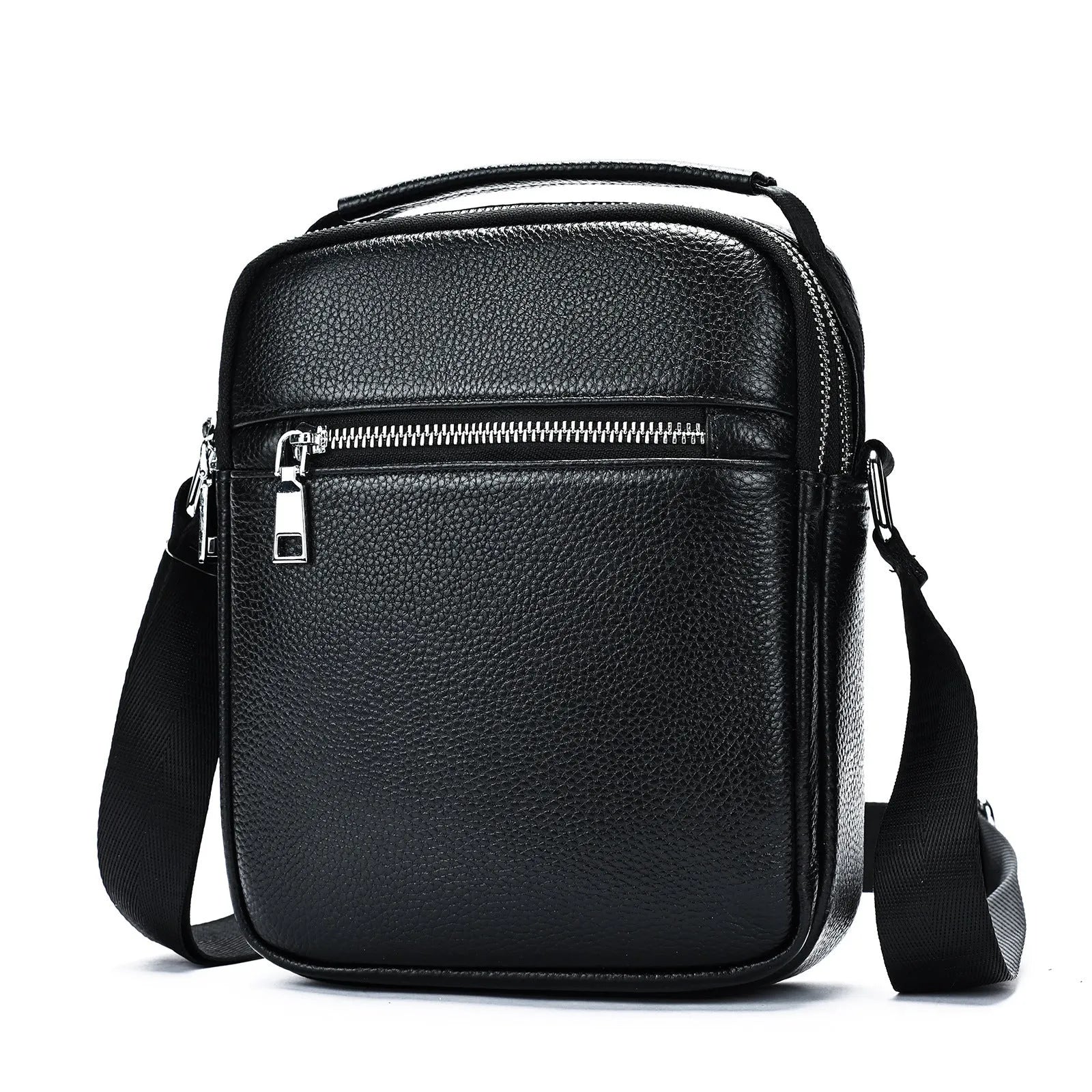 Men's first layer cowhide crossbody bag in coffee colour, 18x7x22cm, genuine leather daily matching bag