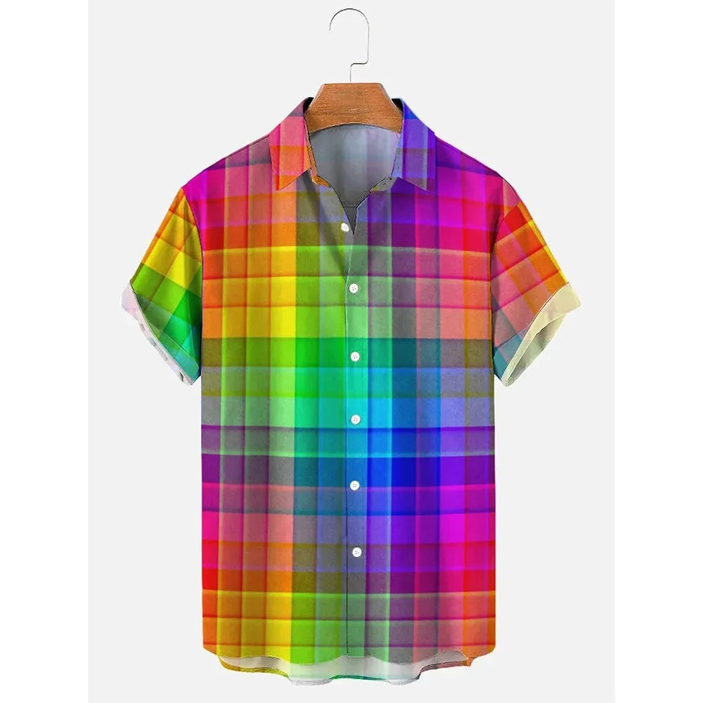 Men's striped Hawaiian shirt cardigan style with short sleeves and button front