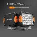 A pair of black aluminium LED front bumper lights for universal off-road vehicle retrofit