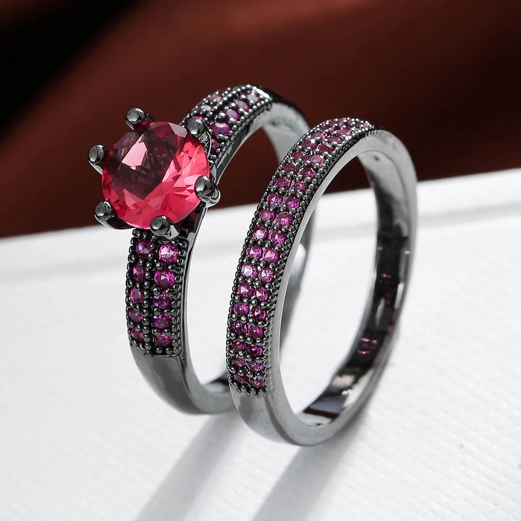 Copper hollow geometric ring with electroplated zircon finish showing structured angles