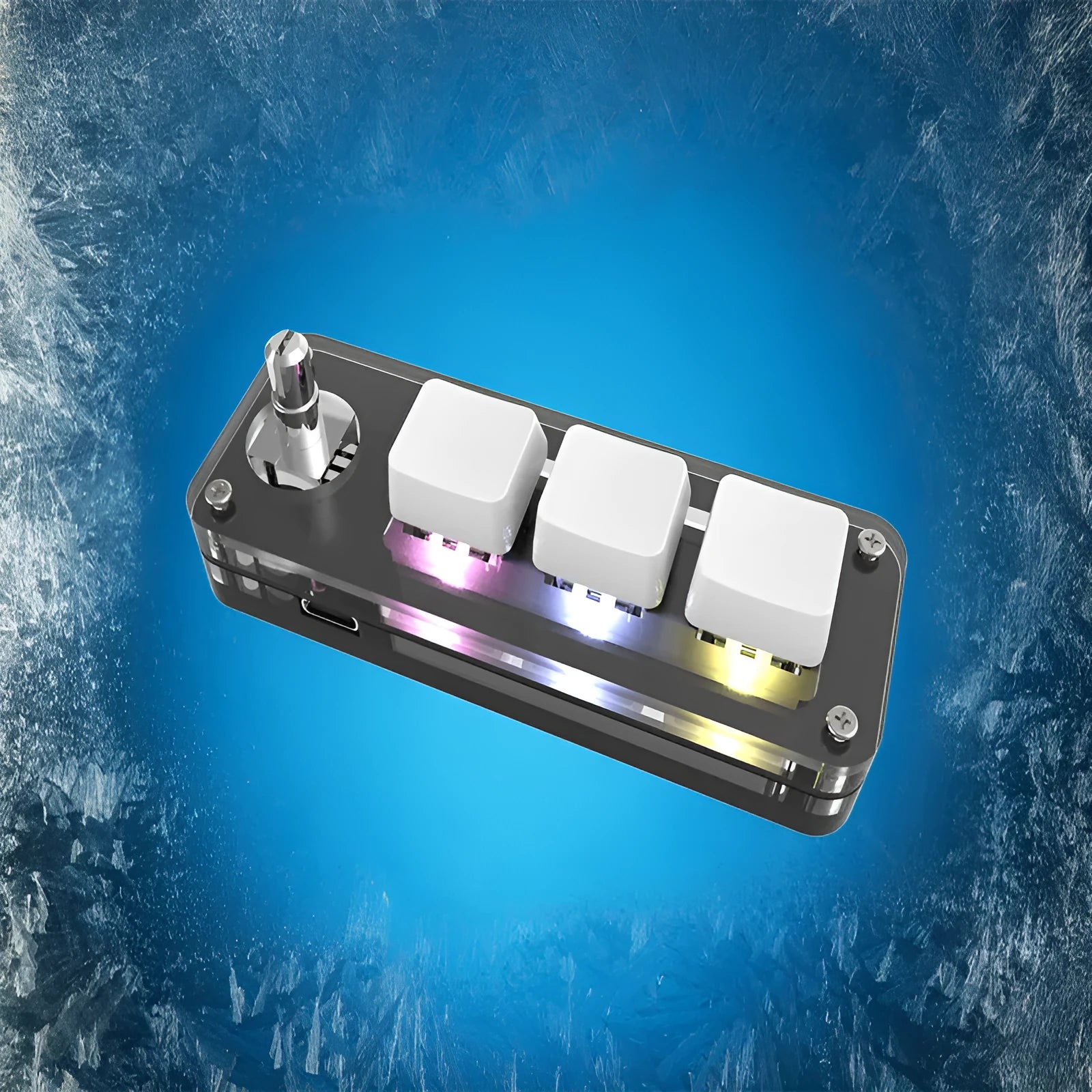 Black programmable macro keypad with RGB backlighting and copy paste buttons