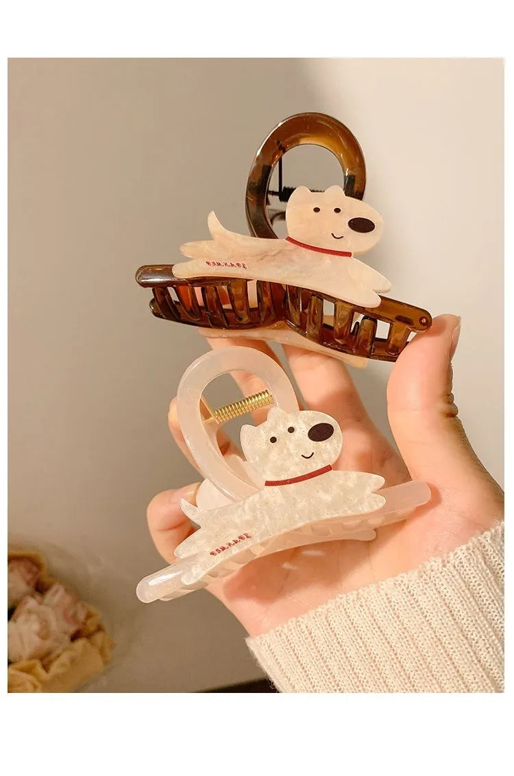 Korean style cute cartoon puppy barrette hair grip clip in beige or brown, 13cm or 8cm length