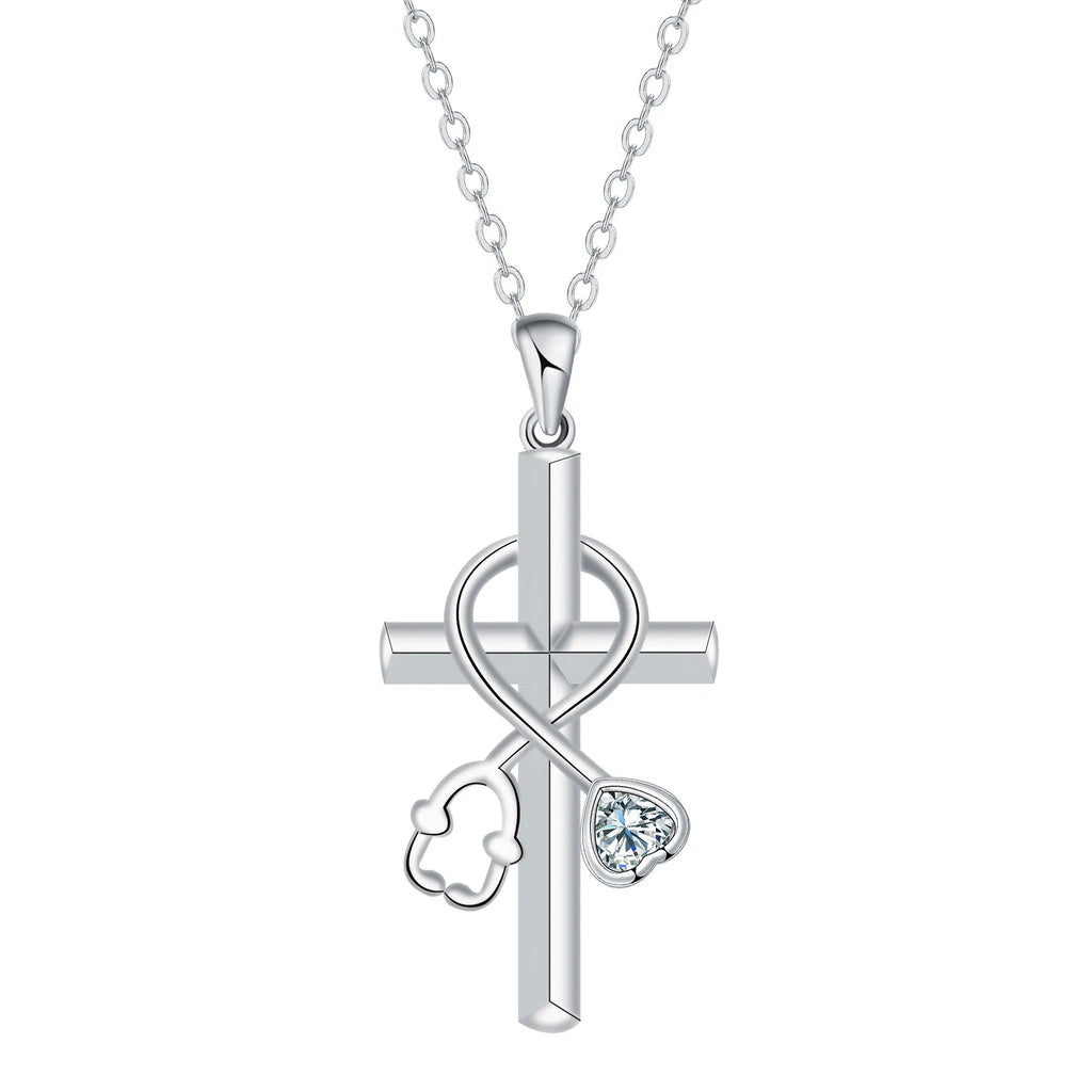 Copper cross stethoscope pendant necklace on cross chain for women