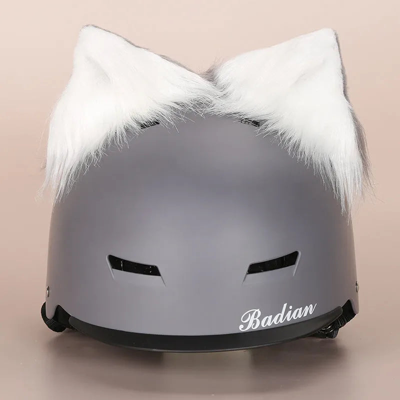 Medium size plush fabric helmet cap set with cartoon ear decorations in various styles