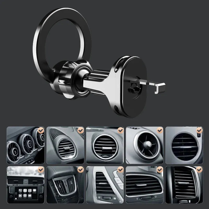 Black magnetic car air vent phone holder with O‑ring bracket for phones up to 6.8 inches