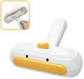 Yellow duck design portable pet hair remover tool with polyester bristles on white background.