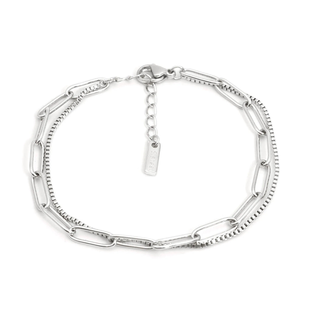 Double layer titanium steel women's bracelet in gold colour with geometric line design