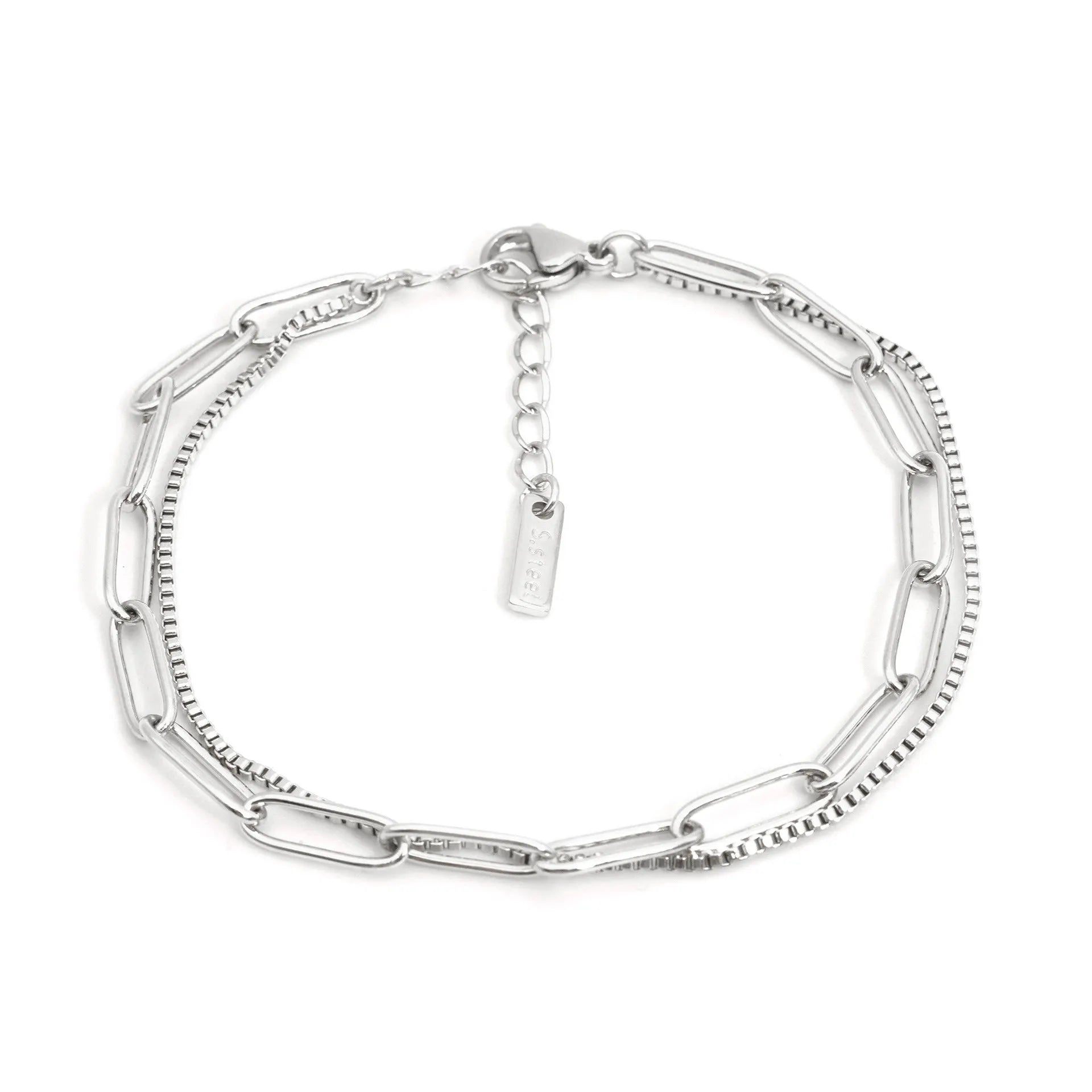 Double layer titanium steel women's bracelet in gold colour with geometric line design