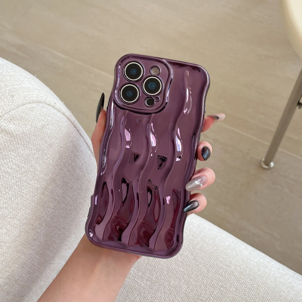 Electroplated three-dimensional wave stripe design protective case for iPhone 17 series in various colours.