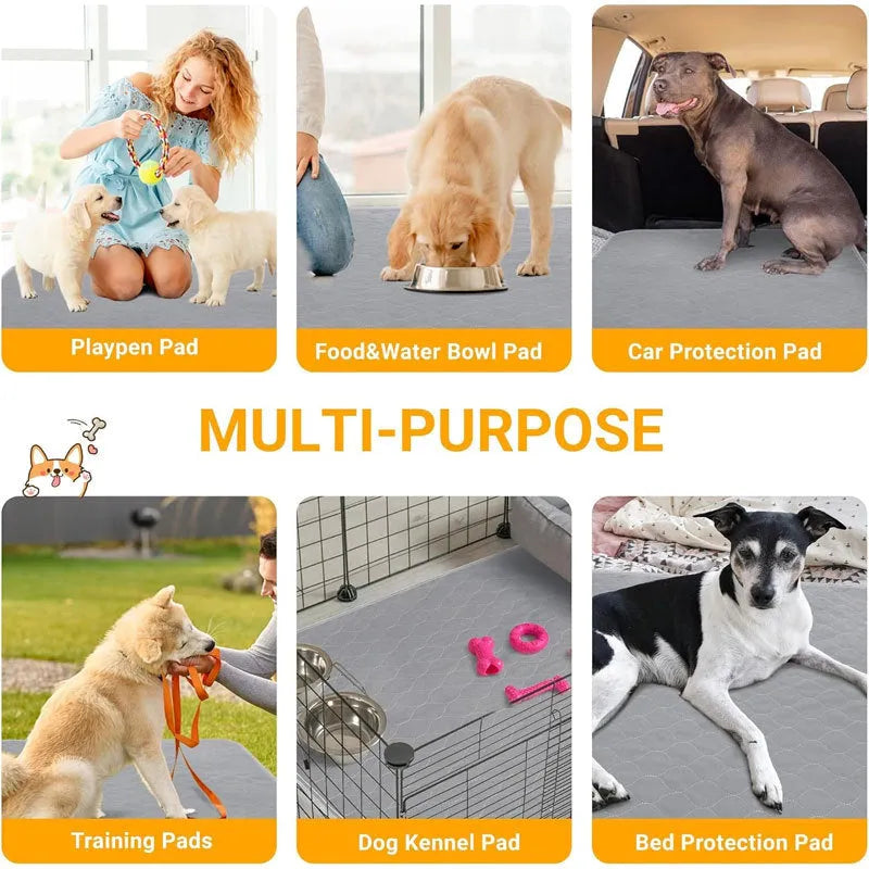 Pet Parents washable dog pee pads in grey and khaki colours, measuring 18x24 inches.