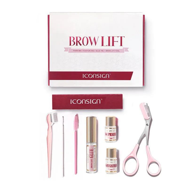 Pink eyebrow quick ironing scalding suit with applicator tools for eyebrow perm and keratin treatments