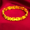 Sand gold four-leaf clover heart bracelet in brass with electroplated textured finish