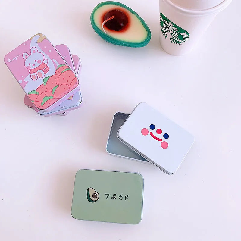 Small iron storage box with rainbow rabbit design for stickers and hand account materials