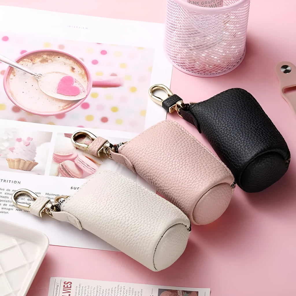 Black grey pink waterproof PU key case with zipper closure for key storage