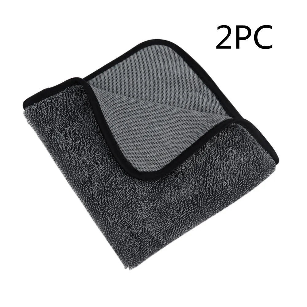 Grey 40cm by 40cm microfiber car drying towel laid flat.