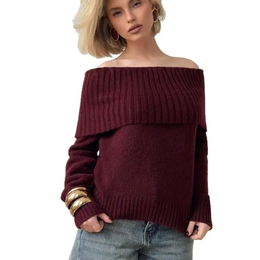 Grey strapless off-the-shoulder sweater with 3D pattern effect and regular sleeves